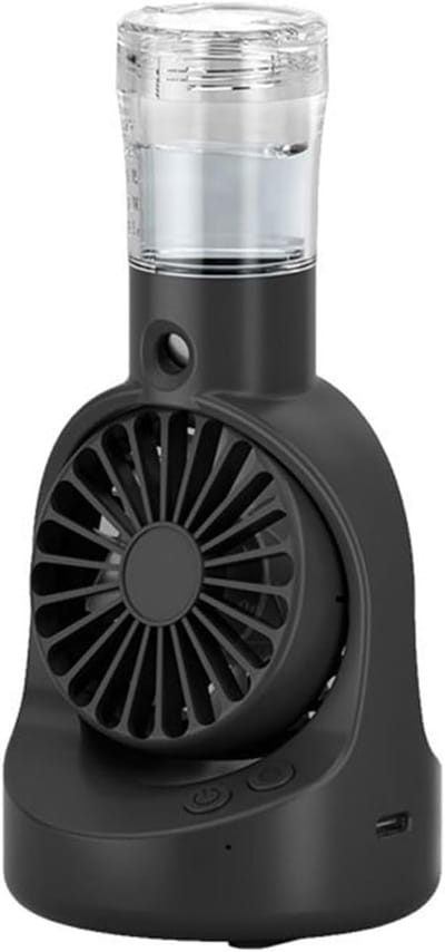 1-Pack - Mistventilator - Handventilator - Tafelventilator - Lichtgewicht ventilator - 4 snelheidsstanden - Vergroot formaat - Draagbaar en lange batterijduur - Geschikt voor buitenactiviteiten, scholen en kantoren - 105*105*205 mm - Zwart
