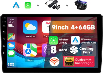 Boscer Autoradio 2Din Universeel - Android 15 - Apple Carplay & Android Auto (Draadloos) - 9 Inch HD IPS Touchscreen - 8-Core 4+64GB - Interne Koeler - GPS Navigatiesysteem - USB, Bluetooth, WiFi & MP5 - Achteruitrijcamera & Microfoon