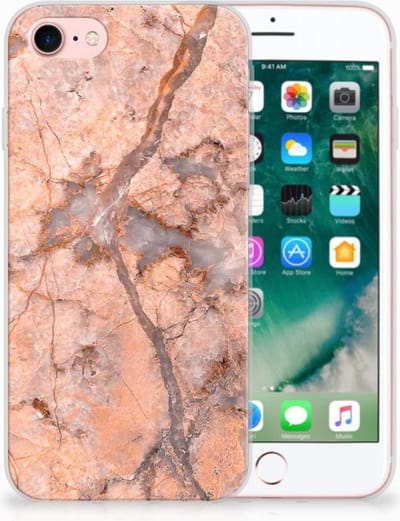iPhone SE 2022 | SE 2020 | 8 | 7 TPU Siliconen Hoesje Marmer Oranje
