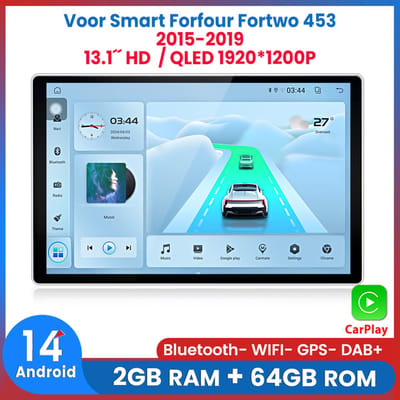 Awesafe 13.1 Inch QLED 1920*1200P Autoradio - Geschikt Voor Smart Forfour Fortwo 453 2015 t/m 2019- Android 14.0 - Apple Carplay & Android Auto - Ram 2GB+Rom 64GB - GPS Navigatie RDS - Bluetooth & Wifi - 2015 2016 2017 2018 2019