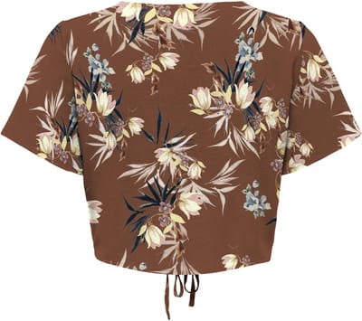 Only bruine dames t-shirt   V-hals   Regular fit   Bloemen patroon   Duurzaam   Korte mouw Bruin M