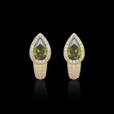 Victoria Valenza Goudkleurige Oorbellen met Olijfkleurige Zirkonia Stenen - Oorbellen - Goudkleurig - Zirkonia
