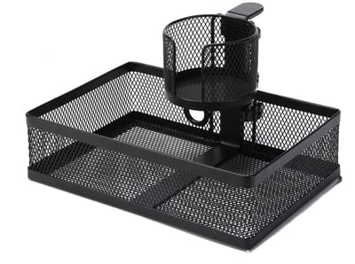 Bureau organizer-Bureau opbergdoos-Met bekerhouder-360° rotatie-Verborgen lade onder het bureau-Klem-op bureau organizer-Grote capaciteit- Opslag-Voor gezinnen- bureau- kantoor-1stuck-zwart