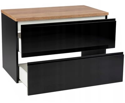 STAMAR - Badmeubel Hangend Glans MDF + Blad Eik 80 cm - łazienka - mebel - Zwart