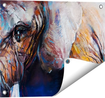 Gards Tuinposter Getekende Olifant van Dichtbij - Abstract - 50x40 cm - Tuindoek - Tuindecoratie - Wanddecoratie buiten - Tuinschilderij