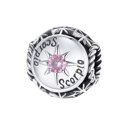 Sterrenbeeld schorpioen bedel met roze zirkonia geboortesteen | bedels voor armband | zodiac scorpio bead | Zilverana | geschikt voor alle bekende merken | 925 zilver | moederdag