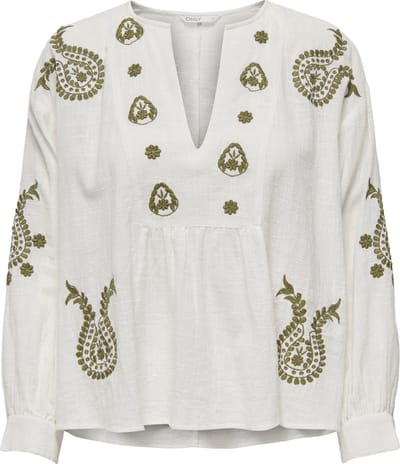 Only Blouse Onlmoon L/s Emb Top Wvn Noos 15330944 Cloud Dancer/green Embr Dames Maat - M