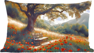Sierkussens - Kussentjes Woonkamer - 60x40 cm - Bankje - Boom - Klaprozen - Heuvels