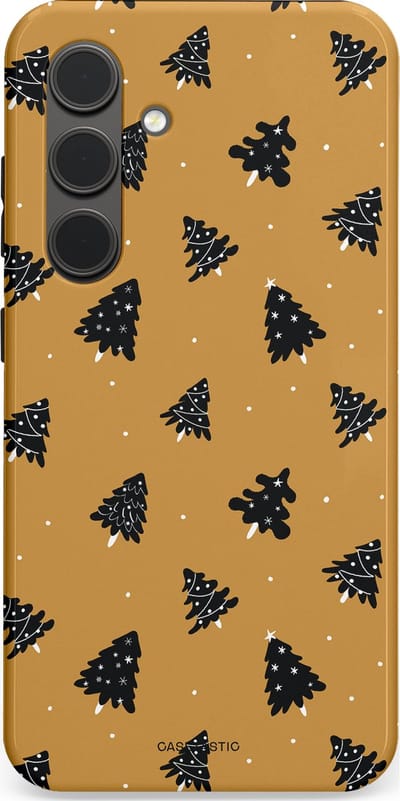 Casetastic hoesje geschikt voor Samsung Galaxy S24 - Dubbellaagse bescherming - Zwarte Kerstboom Feest - Fashion Case - Goud Donkergrijs Taupe