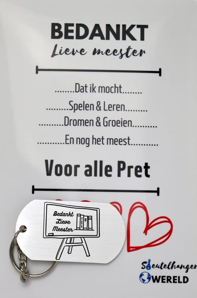 Bedankt lieve meester Sleutelhanger inclusief kaart - meester cadeau - meester - Leuk kado voor je meester om te geven - 2.9 x 5.4CM