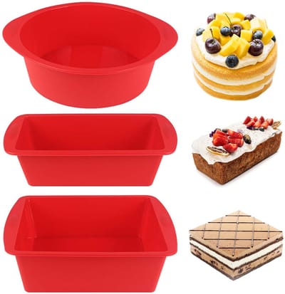 Bakvormen, siliconen bakvormset, hittebestendige bakvorm voor cake, brood, quiche (rood, vierkant)