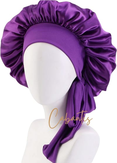 Cabantis® Verstelbaar Bonnet - Satijnen Slaapmuts Unisex – Frizz-vrije Nachtcap met Brede Elastische Band - Satijn Paars