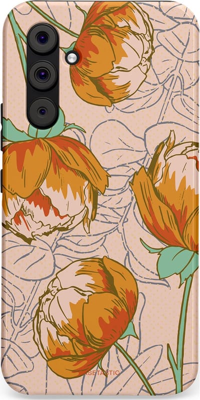 Casetastic hoesje geschikt voor Samsung Galaxy A54 (2023) 5G - Dubbellaagse bescherming - Lente pioenroos - Fashion Case - Zand Zilver Okergeel Terracotta