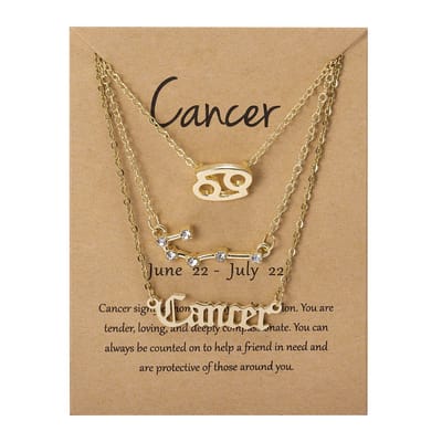 Bixorp Stars Set van 3 Kreeft / Cancer Kettingen - Goudkleurige Ketting op Cadeau Kaartje - Sterrenbeeld / Zodiac Sieraden Set
