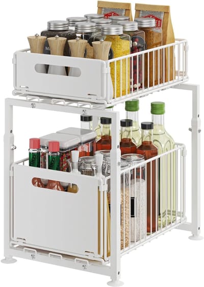 HEZIVO® Opslag onder Gootsteen - Gootsteenkast Organizer - Keukenkast Rek - Uittrekbaar - 2 Niveaus - Zwart