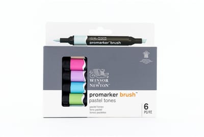Winsor & Newton 0290125 Promarker Brush 6 Pastel Tones | Professionele alcoholmarkers & layoutmarkers