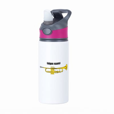 Hacebo® - trompet met eigen naam waterfles met rietje roze - Trompet - muziek liefhebbers - iemand die houdt van trompetten - verjaardag - cadeau - kado - geschenk - water fles - 650ML