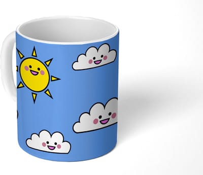 Mok - Koffiemok - Kawaii - Patronen - Zon - Kinderen - Mokken - 350 ML - Beker - Koffiemokken - Theemok