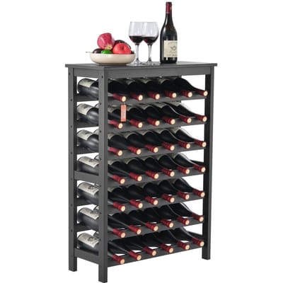 Étagère à vin modulaire 7 niveaux 42 bouteilles Étagère d'exposition en bois de bambou avec plateau