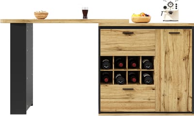 Uitschuifbare Eettafel, Verlengbaar van 138 cm naar 220 cm, Met 2 Laden en Wijnrek, Keuken- en Woonkamermeubel, Houten Look, 105 cm Hoog