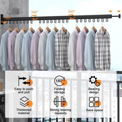 Wandwasrek 120 cm Uittrekbaar – 3 Niveaus met 18 Haken en Handdoekhouder – Inklapbaar Droogrek voor Balkon, Badkamer, Bijkeuken en Slaapkamer