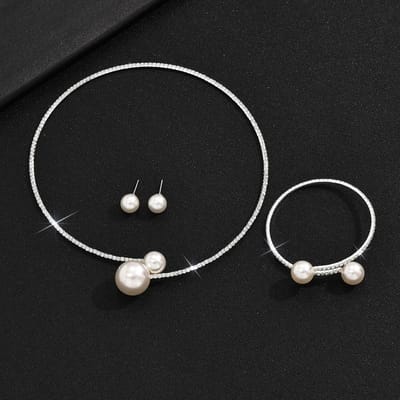 Ensemble de bijoux pour femmes 4 pièces Ensemble de perles Ensemble de boucles d'oreilles Collier Bracelet en diamant Ensemble de bijoux magnifiques black