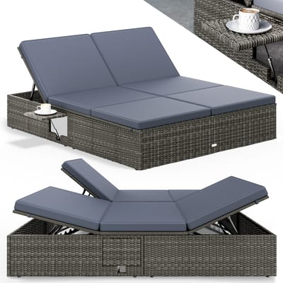 Casaria Ligbed - Tweepersoons Polyrattan 200x160cm Verstelbaar - Grijs