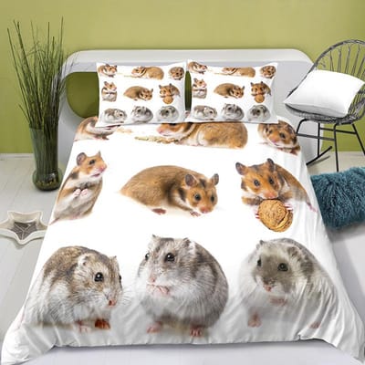 Schattige Hamster Beddengoed Set Eenpersoons Tweepersoons Volledig Queen King Size Huisdier Hamster Bed Set Volwassene Kind Slaapkamer Dekbedovertrek Sets 3D Anime 037 AU Single(140x210cm)