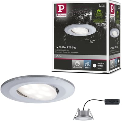 LED-inbouwlamp Calla zwenkbaar IP65 rond 90 mm 30° 5,2W 460lm 230V dimbaar 4000K Chroom mat
