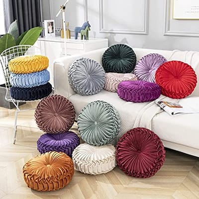 Decoratief Rond Fluwelen Sierkussen 38x38 cm voor Bank of Stoel - Pompoenvormig Kussen (Roze)