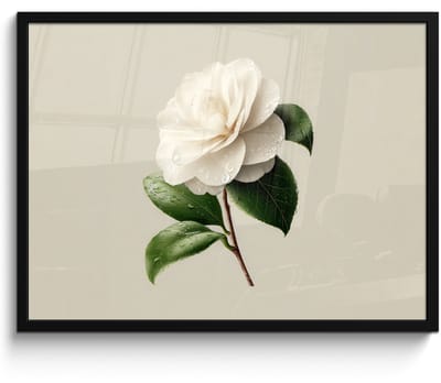 Poster in lijst - Fotolijst 80x60 cm - Posters - Cameliabloem - Wit - Groen - Posterlijst zwart - Decoratie - Wanddecoratie woonkamer - Muurdecoratie slaapkamer