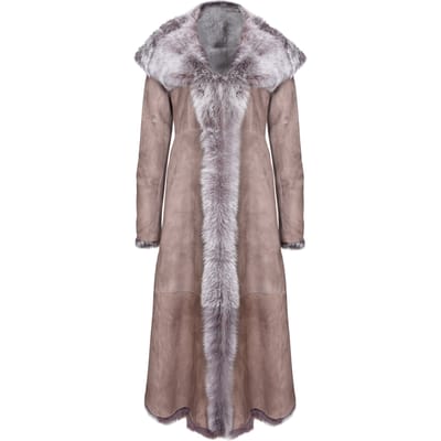 Dames trenchcoat van Toscana schapenvacht met volledige lengte en capuchon-Donetsk