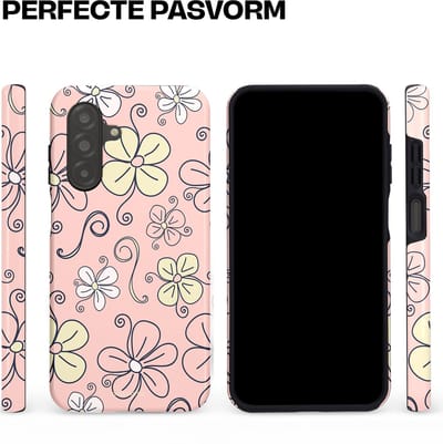 Casetastic hoesje geschikt voor Samsung Galaxy A26 - Dubbellaagse bescherming - Pastel Perzik Doodle Peach Bloemen - Fashion Case - Zand Zilver Lichtroze
