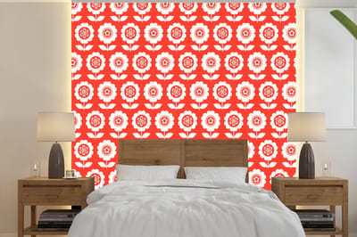 Behang - Fotobehang Bloemen - Patroon - Rood - Breedte 240 cm x hoogte 240 cm