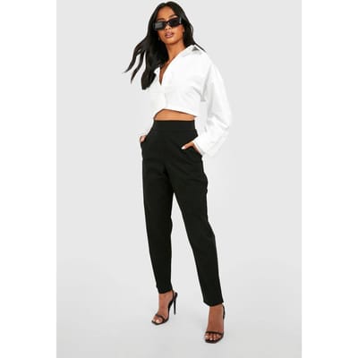 boohoo Dames Petite Super Stretch Tapered Tailored Trouser | Zwart | Maat: 34