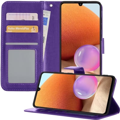 Hoesje - Geschikt voor Samsung Galaxy A32 5G - Luxe Bookcase - Walletcase Hoes - Portemonnee - Cover - Telefoonhoes - Paars