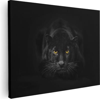 Artaza Canvas Schilderij Panter - 80x60 cm - Wanddecoratie Zwarte Panter - Muurdecoratie Dieren - Schilderijen Op Canvas