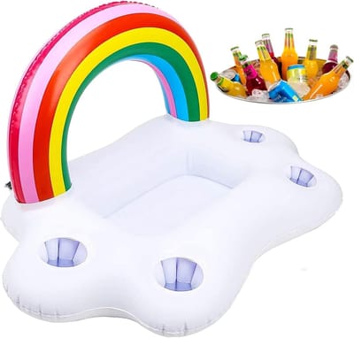 Opblaasbare drankkoeler, drijvende zwembadbar in Hawaï-stijl, opblaasbare drankhouder voor in het zwembad, te vullen met ijs en water, hoogte ca. 40 cm, diameter ca. 60 cm, voor strandfeesten en themafeesten.