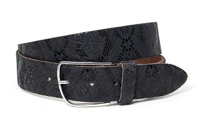 Zwarte dames riem met slangenprint - 4 cm breed - Leer - Jeans riem - Casual - Maat 95
