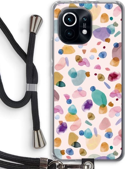 Case Company® - Hoesje met koord geschikt voor Xiaomi Mi 11 hoesje met Koord - Terrazzo Memphis - Telefoonhoesje met Zwart Koord - Bescherming aan alle Kanten en Over de Schermrand