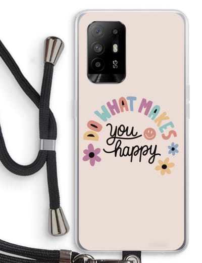 Case Company® - Hoesje met koord geschikt voor Oppo A94 5G hoesje met Koord - Happy days - Telefoonhoesje met Zwart Koord - Bescherming aan alle Kanten en Over de Schermrand