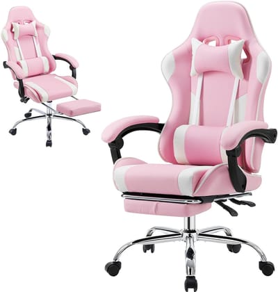 Gamingstoel / Ergonomische Bureaustoel - Kunstleer - Met Voetensteun, Hoofdsteun & Lendenkussen - Verstelbare Hoogte - 125 kg Draagvermogen