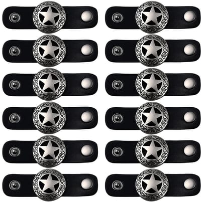 Dailygoods - 12 zwarte PU lederen sjaal clip met zijden ster gesp vintage stijl handgemaakt voor bandana of sjaal. Bevestigingsring voor sjaal of hoofdband.