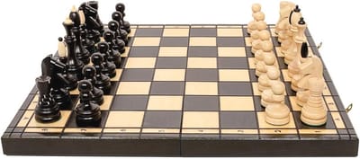 Houten Schaakbord 50 cm - Handgemaakt Opvouwbaar Schaakspel voor Kinderen en Volwassenen
