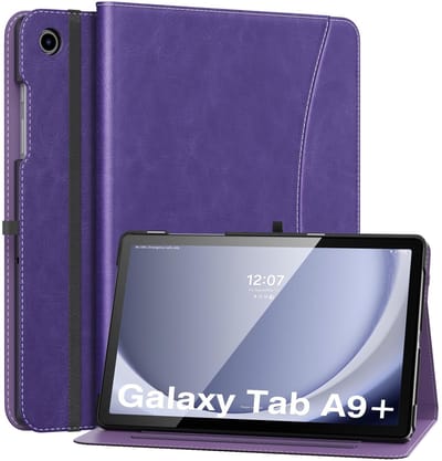 Dailygoods - Dailygoody - MoKo Beschermhoes - Samsung Galaxy Tab A9 Plus - PU-leer met polsband - Donkerpaars - Bescherming tegen stoten - Geschikt voor tablet - M...