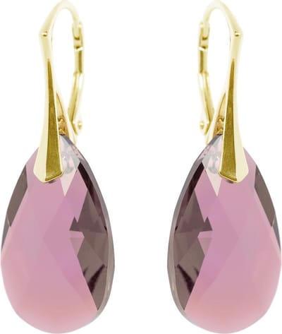 DBD - Goud Vergulde Zilveren Oorbellen - Druppel - Swarovski Kristal Elements - Antiek Roze - 22MM - Anti Allergisch