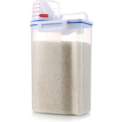 Boîte de Stockage de Riz Capacité 2KG Sans BPA Hermétique Récipient à Céréales avec Couvercle Doseur pour white