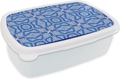 Broodtrommel Wit - Lunchbox - Brooddoos - Mozaïek - Blauw - Design - 18x12x6 cm - Volwassenen