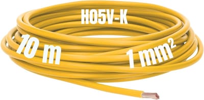 Kalitec 10 meter H05V-K 1 mm² gele bedradingskabel I kernkabel flexibel I PVC enkeladerig I meeraderig 1mm2 I bedrading fijnaderig I enkele kabel I kabel massief I schakeldraad