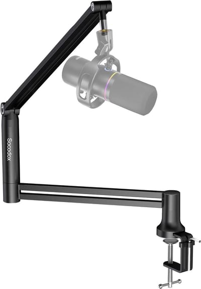 Thijox - Microfoonstandaard met arm, 360° draaibare en opvouwbare microfoonarm, zware microfoonstandaard voor Blue Yeti, houdt tot 1,5 kg, met 3/8" to